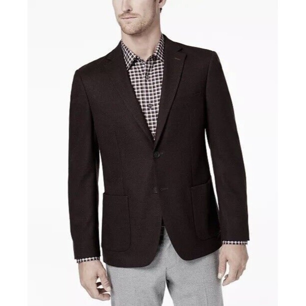 Michael Kors Kimble Slim Fit Stretch Sport Coat Jacket Brown Burgundy 44L